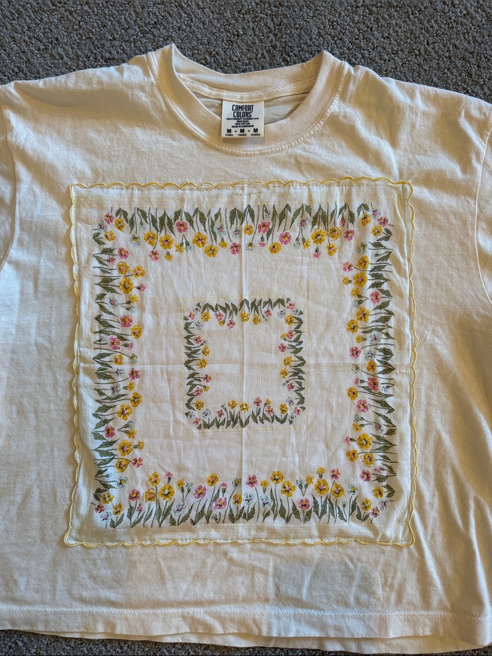 Upcycled Comfort Colors cropped White Floral hanky Tee
